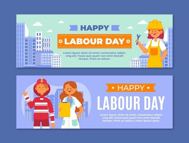 Flat labour day horizontal banners pack