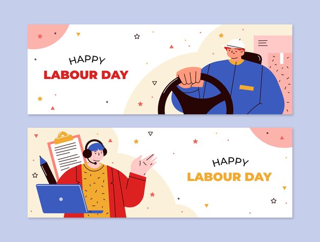 Flat labour day horizontal banners pack