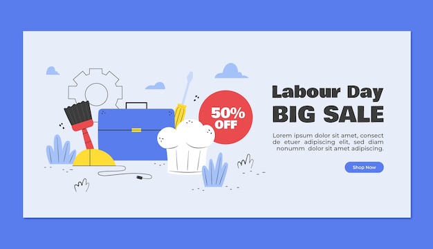 Flat labour day horizontal sale banner template