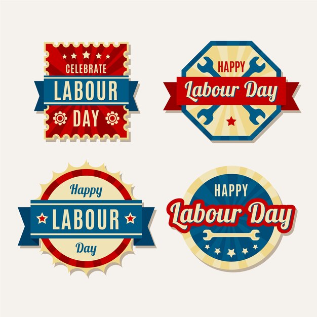 Flat labour day label collection