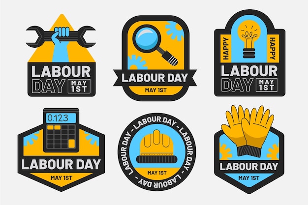 Flat labour day label collection