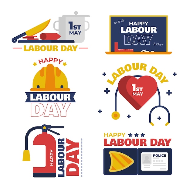 Free vector flat labour day label collection