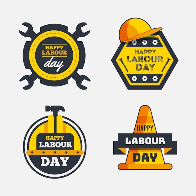 Free vector flat labour day label collection