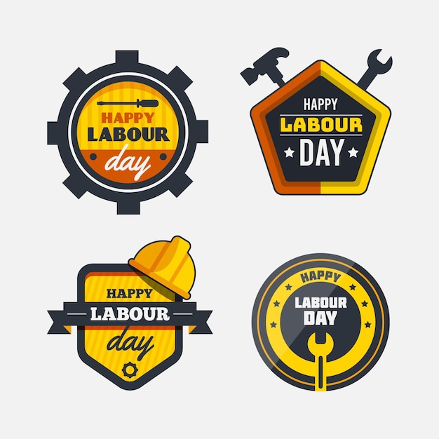 Flat labour day label collection