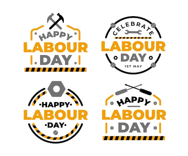 Flat labour day label collection