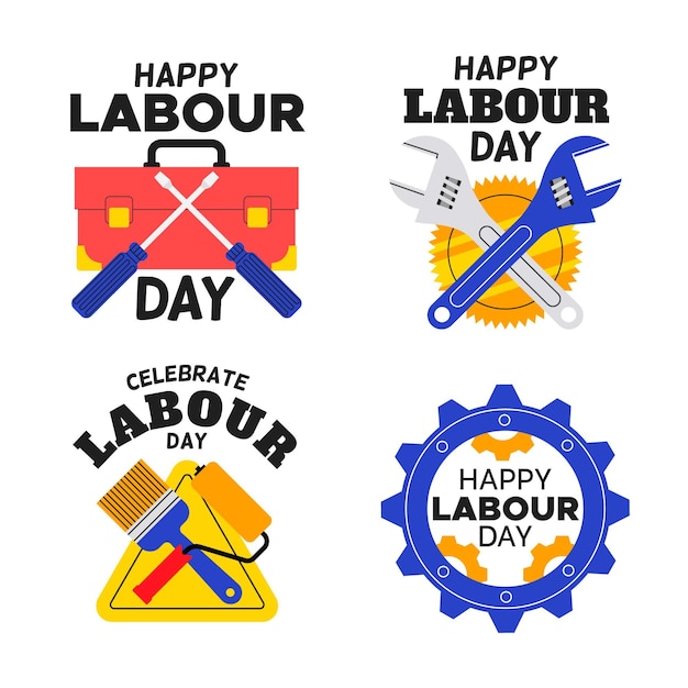 Free vector flat labour day label collection