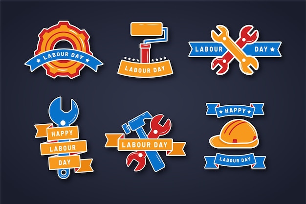 Free vector flat labour day label collection