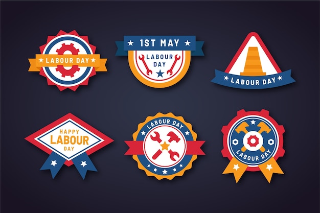 Free vector flat labour day label collection