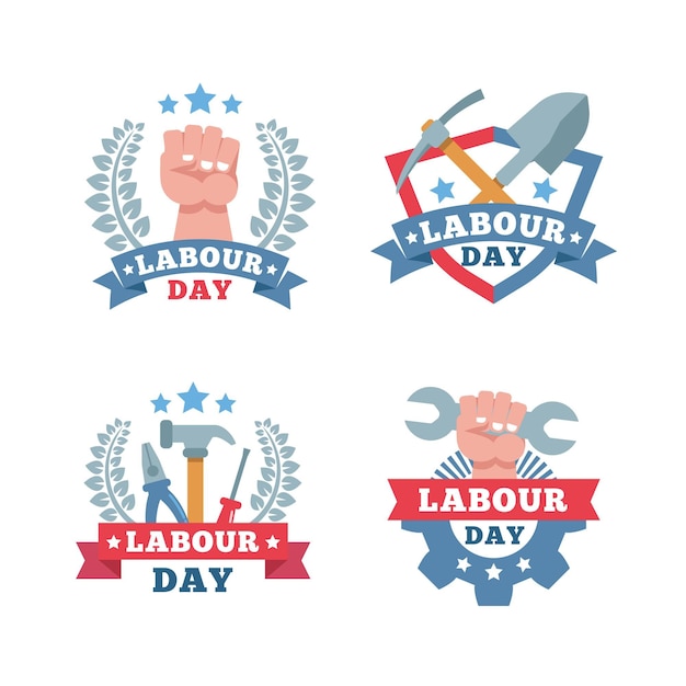 Free vector flat labour day label collection