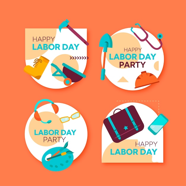 Free vector flat labour day label set