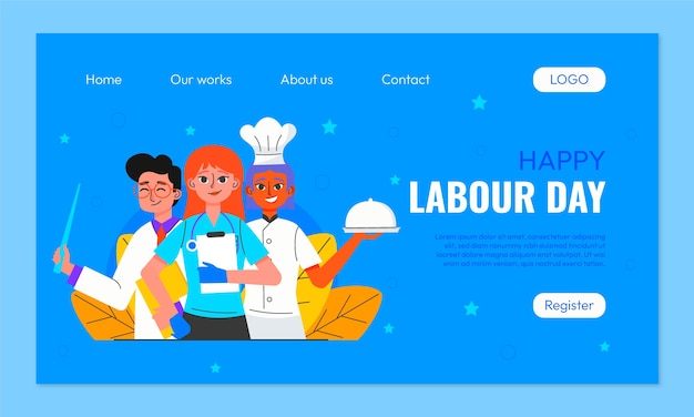 Vettore gratuito modello di pagina di destinazione per la festa del lavoro piatto