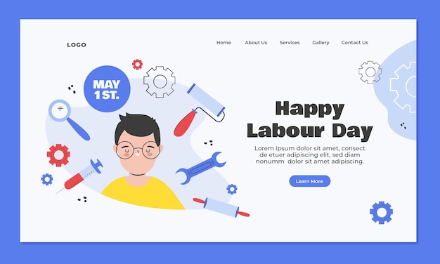 Flat labour day landing page template