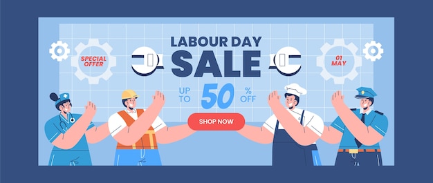 Flat labour day sale horizontal banner template