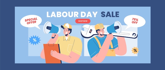 Flat labour day sale horizontal banner template