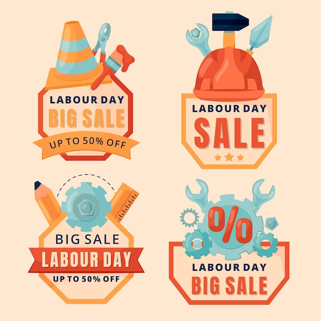 Flat labour day sale labels collection