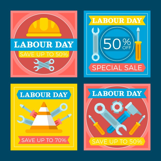 Flat labour day sale labels collection