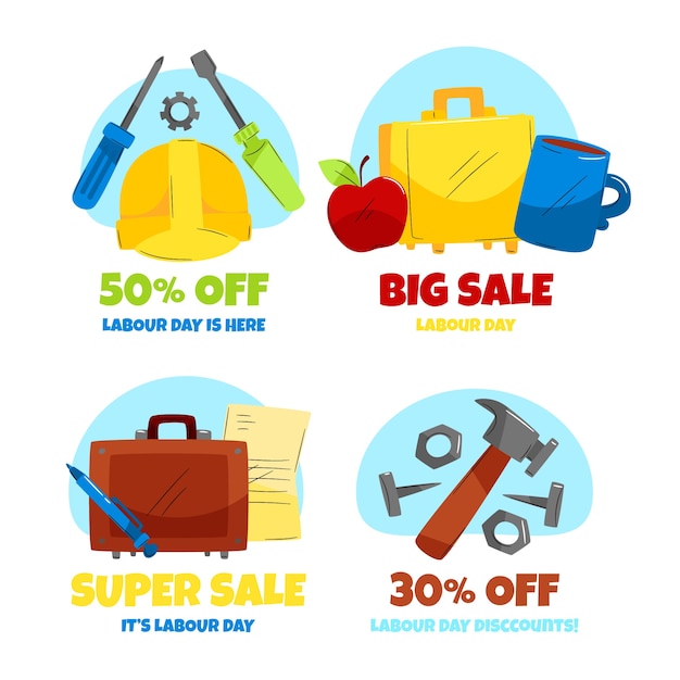 Flat labour day sale labels collection