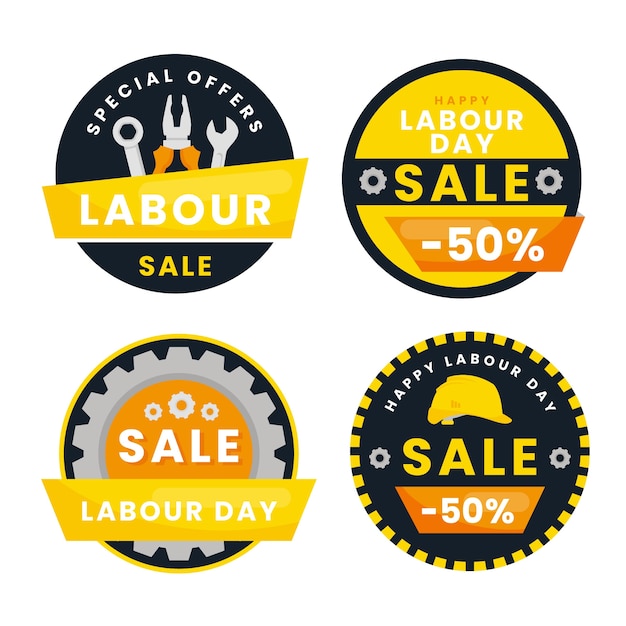 Flat labour day sale labels collection