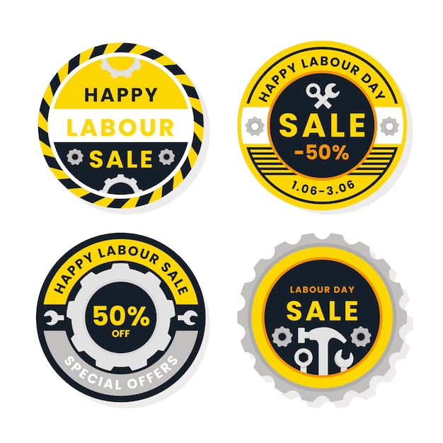 Flat labour day sale labels collection