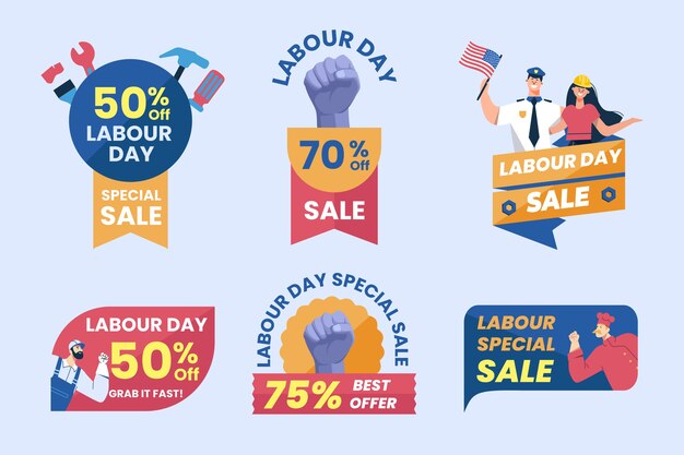 Flat labour day sale labels collection