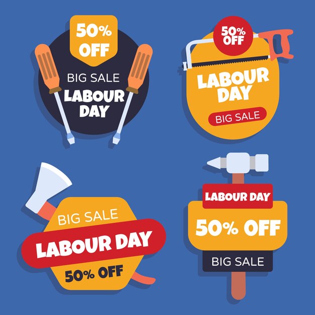 Free vector flat labour day sale labels collection