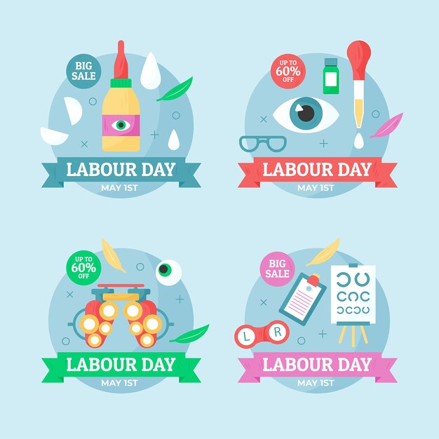 Free vector flat labour day sale labels collection