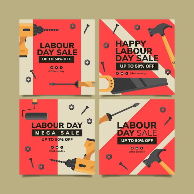 Free vector flat labour day sale labels collection