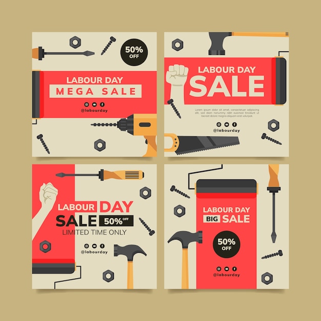 Free vector flat labour day sale labels collection