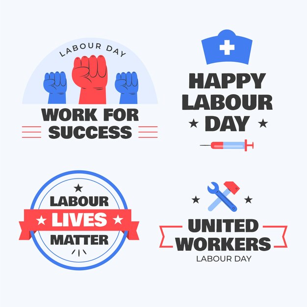 Flat labour day slogan stickers collection