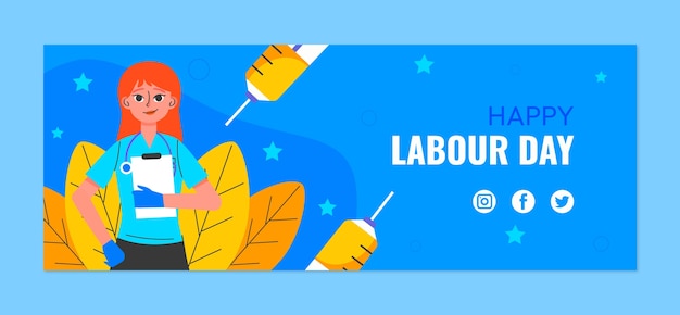 Flat labour day social media cover template