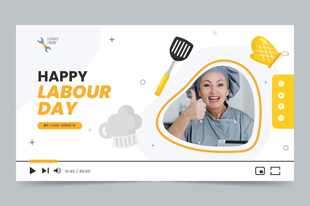 Flat labour day youtube thumbnail template