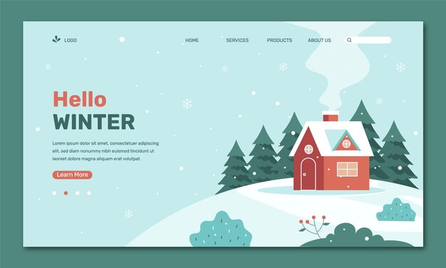 無料ベクター 家と木のある冬の季節のフラットなランディング ページ