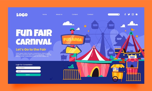 Flat landing page template for amusement park