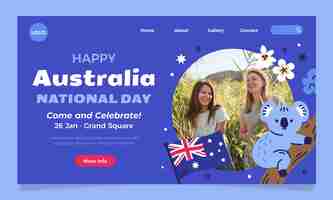 Free vector flat landing page template for australian national day celebration