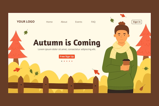 Flat landing page template for autumn celebration