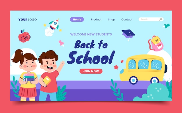 Flat landing page template for back to school season