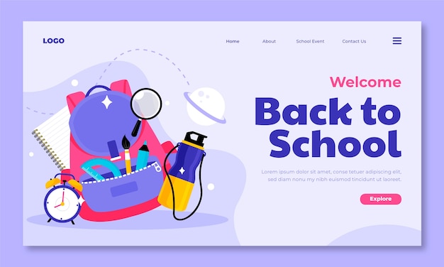 Flat landing page template for back to school season