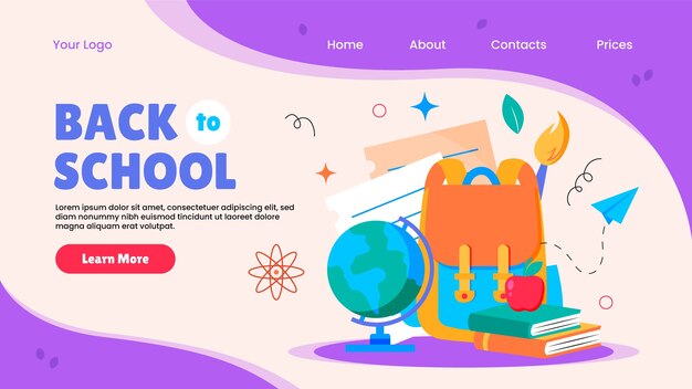 Flat landing page template for back to school season