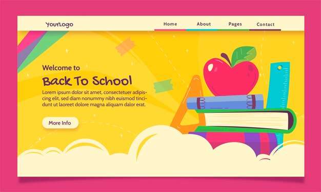 Flat landing page template for back to school season