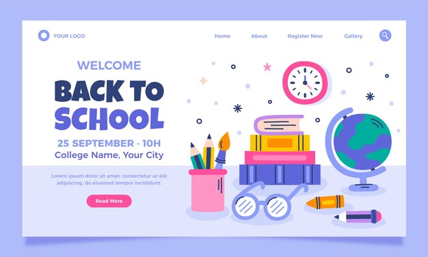 Flat landing page template for back to school season