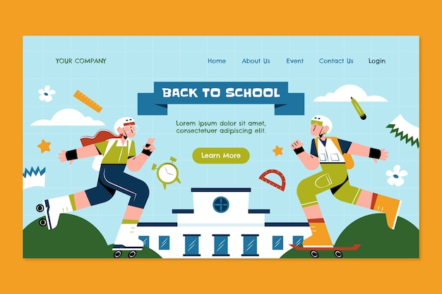 Free vector flat landing page template for back to school season