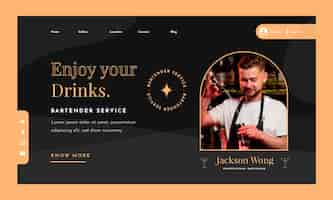 Free vector flat landing page template for barman profession