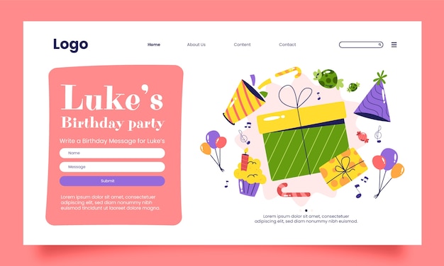 Free vector flat landing page template for birthday celebration