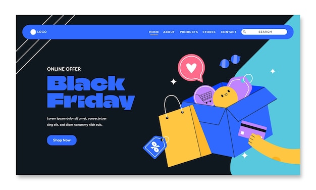 Free vector flat landing page template for black friday sale