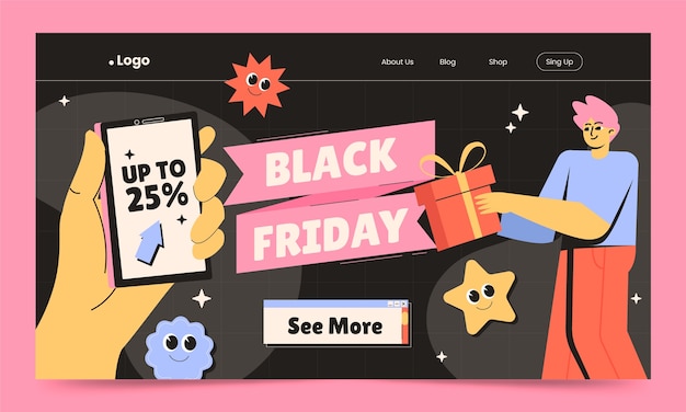 Free Vector flat landing page template for black friday sale