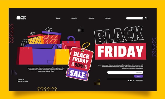 Vettore gratuito modello di pagina di destinazione piatta per i saldi del black friday