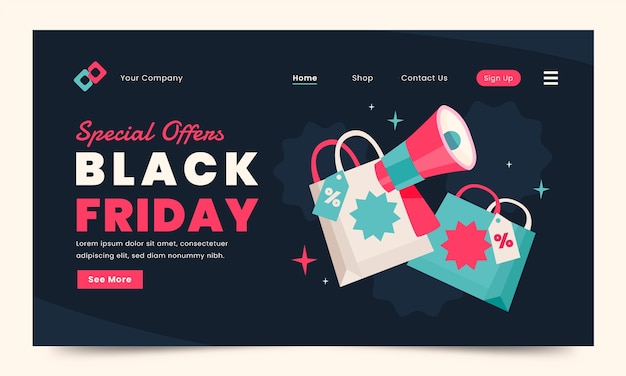 Flat landing page template for black friday sale