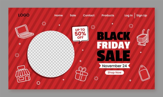 Vettore gratuito modello di pagina di destinazione piatta per i saldi del black friday