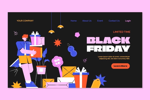 Vettore gratuito modello di pagina di destinazione piatta per le vendite del black friday