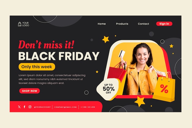 Vettore gratuito modello di pagina di destinazione piatta per le vendite del black friday